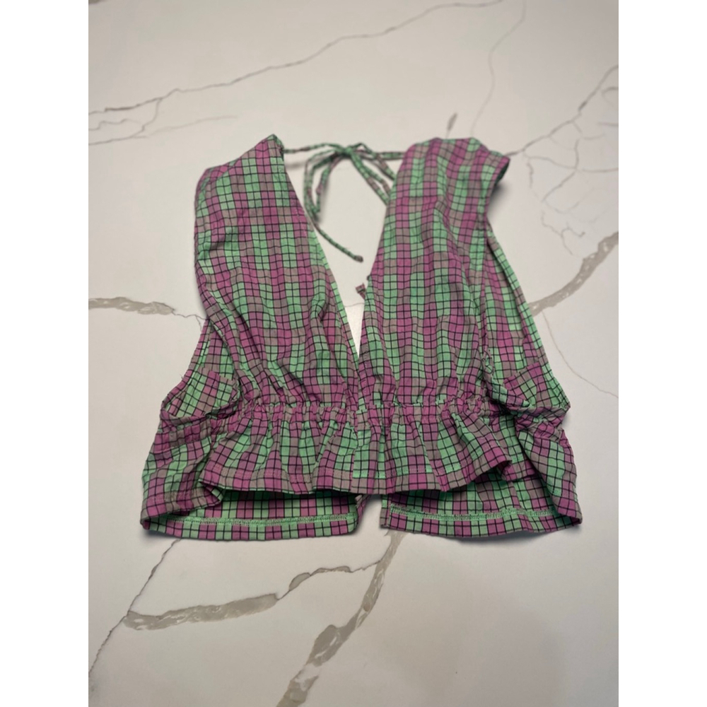 Free People Linus Plaid Short Set S Tie Front Top Festival Boho Colourful - Picture 8 of 10